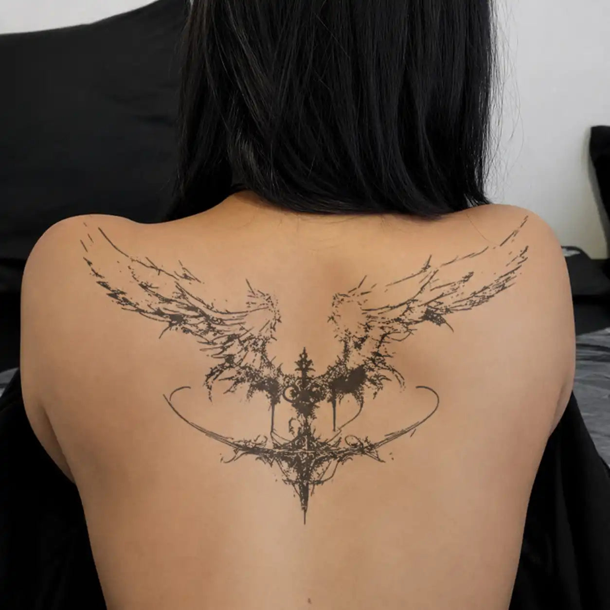 Crowned Wings Back temporary tattoo, view 2 — Yuka Ink