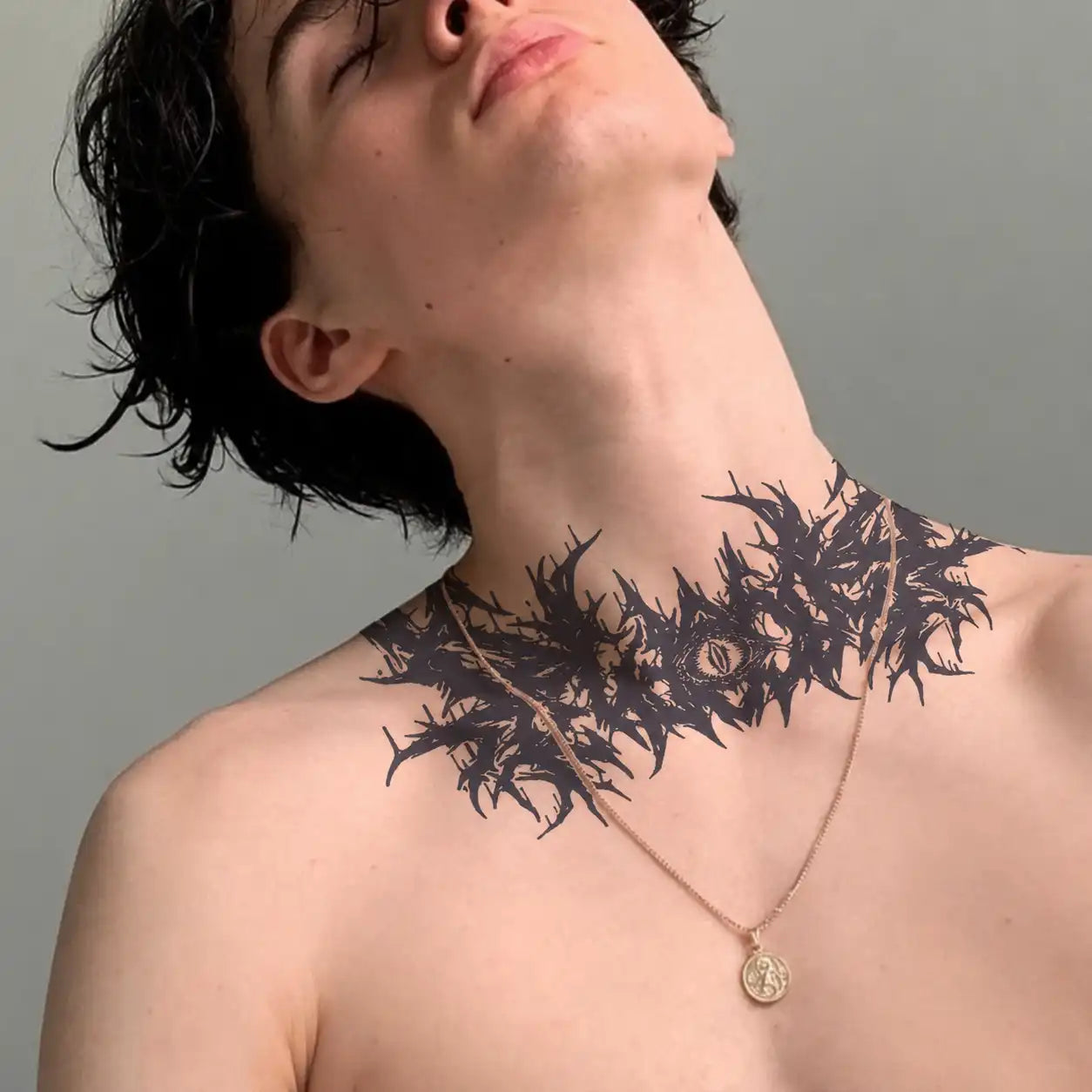 Thorn Script Neck temporary tattoo, view 2 — Yuka Ink