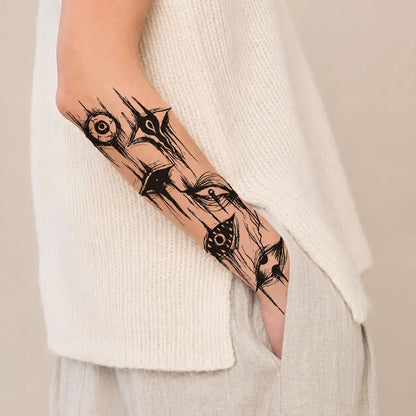 Devil Eyes Sleeve temporary tattoo, view 2 — Yuka Ink