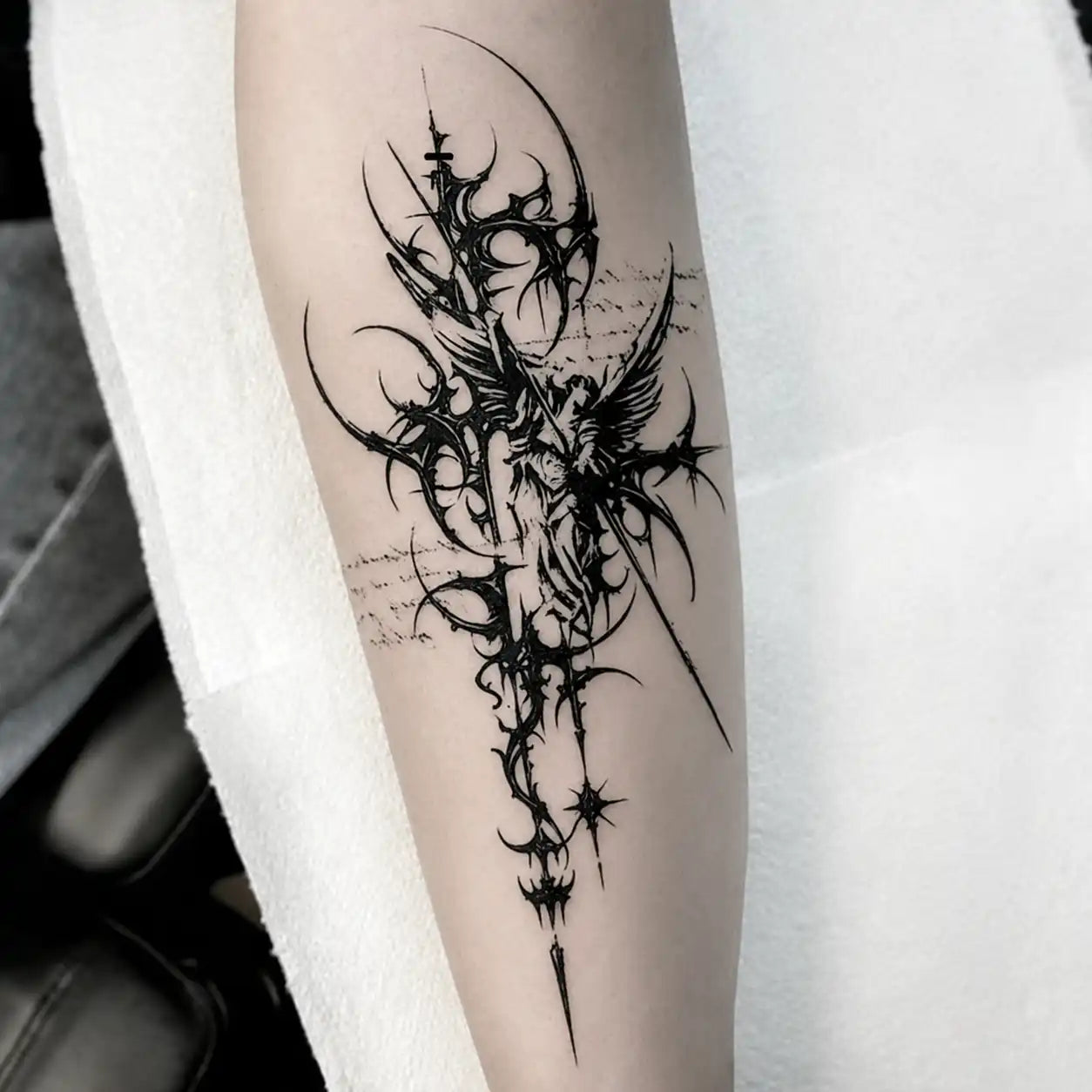 Angel Blade Sleeve temporary tattoo, view 2 — Yuka Ink