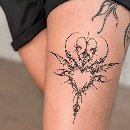 Winged Heart Tattoo temporary tattoo, view 2 — Yuka Ink