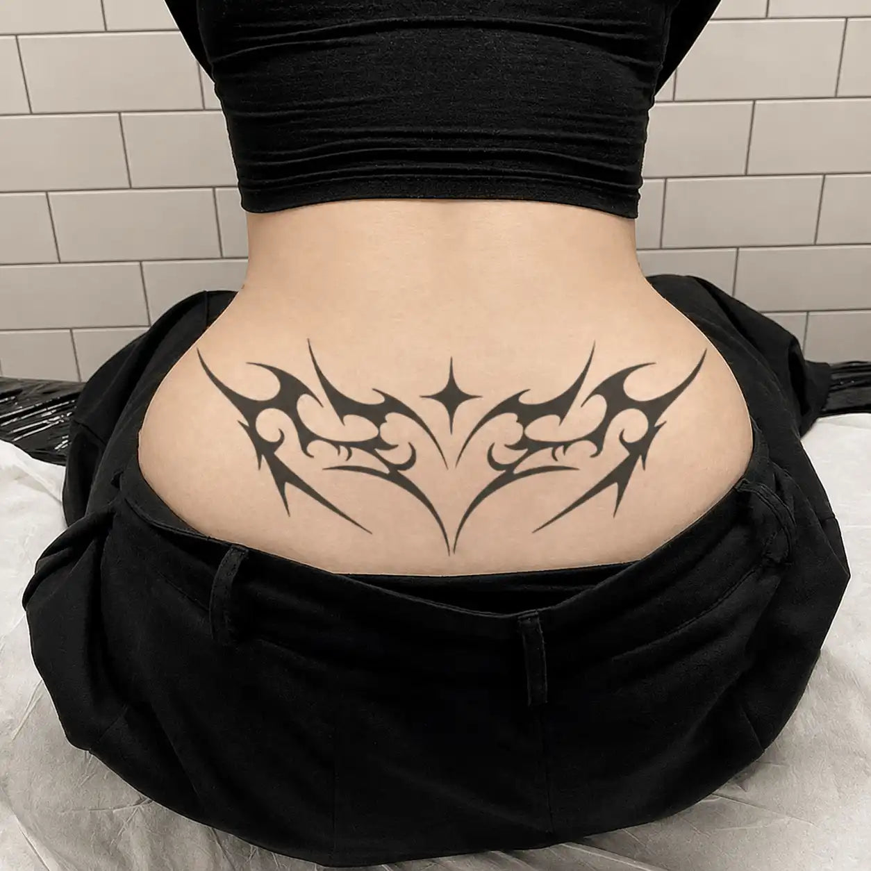 Crimson Tribal Hip temporary tattoo, view 2 — Yuka Ink