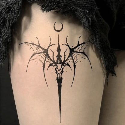 Demon Wings Leg temporary tattoo, view 2 — Yuka Ink