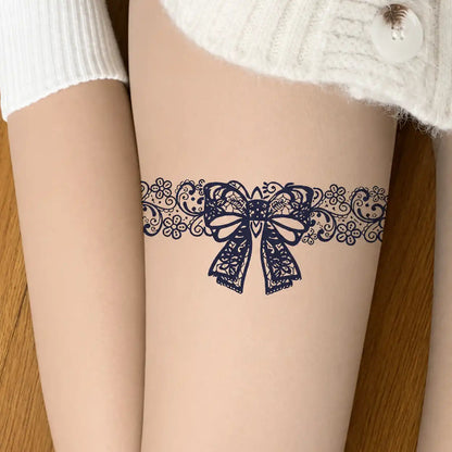 Lace Bow Leg temporary tattoo, view 2 — Yuka Ink