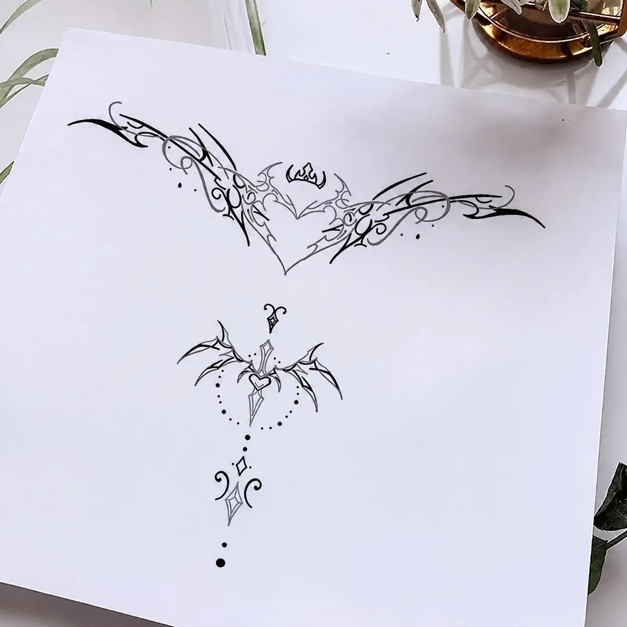 Winged Ornament Back temporary tattoo, view 2 — Yuka Ink