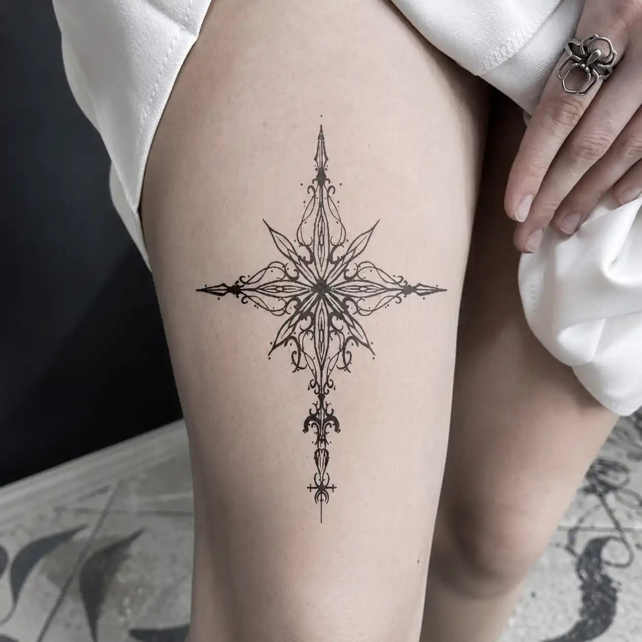 Star Totem Leg temporary tattoo, view 2 — Yuka Ink