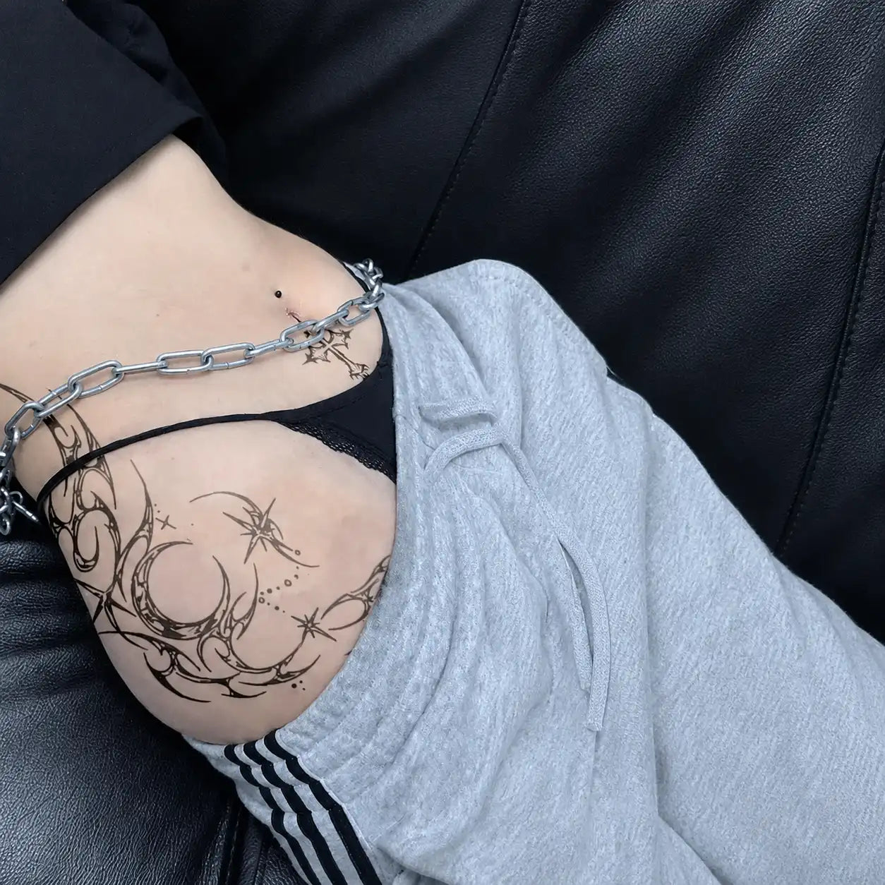Moonlit Cross Hip temporary tattoo — Yuka Ink