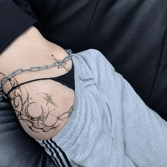 Moonlit Cross Hip temporary tattoo — Yuka Ink