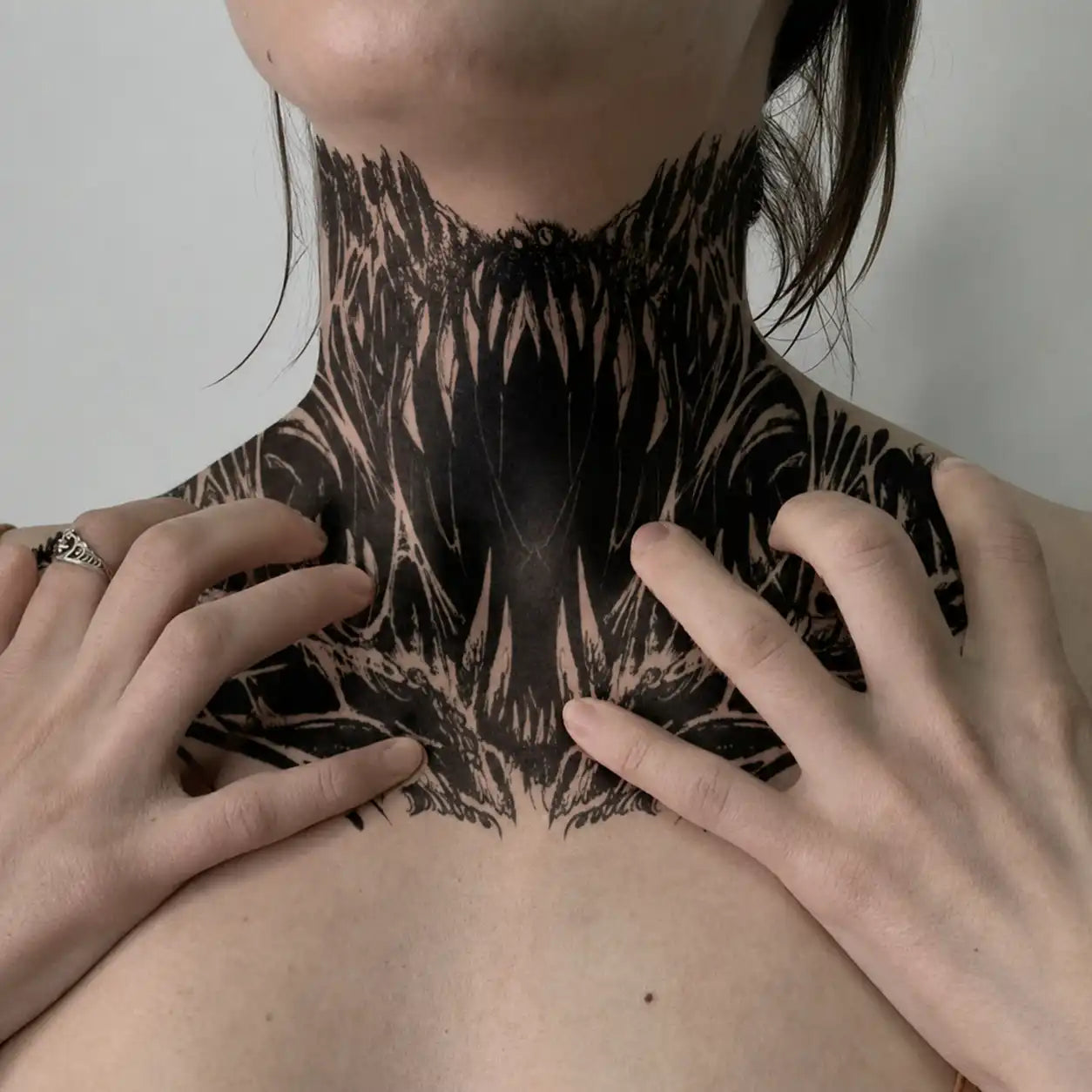 Gothic Veil Neck temporary tattoo, view 2 — Yuka Ink