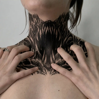 Gothic Veil Neck temporary tattoo, view 2 — Yuka Ink