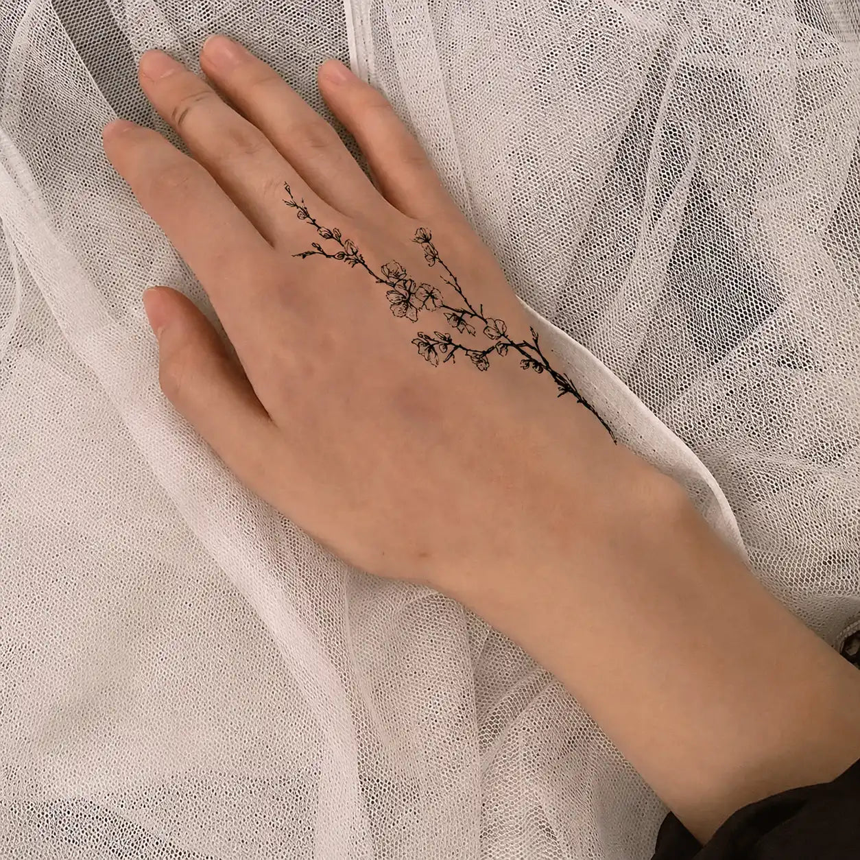 Plum Blossom Hand temporary tattoo, view 2 — Yuka Ink