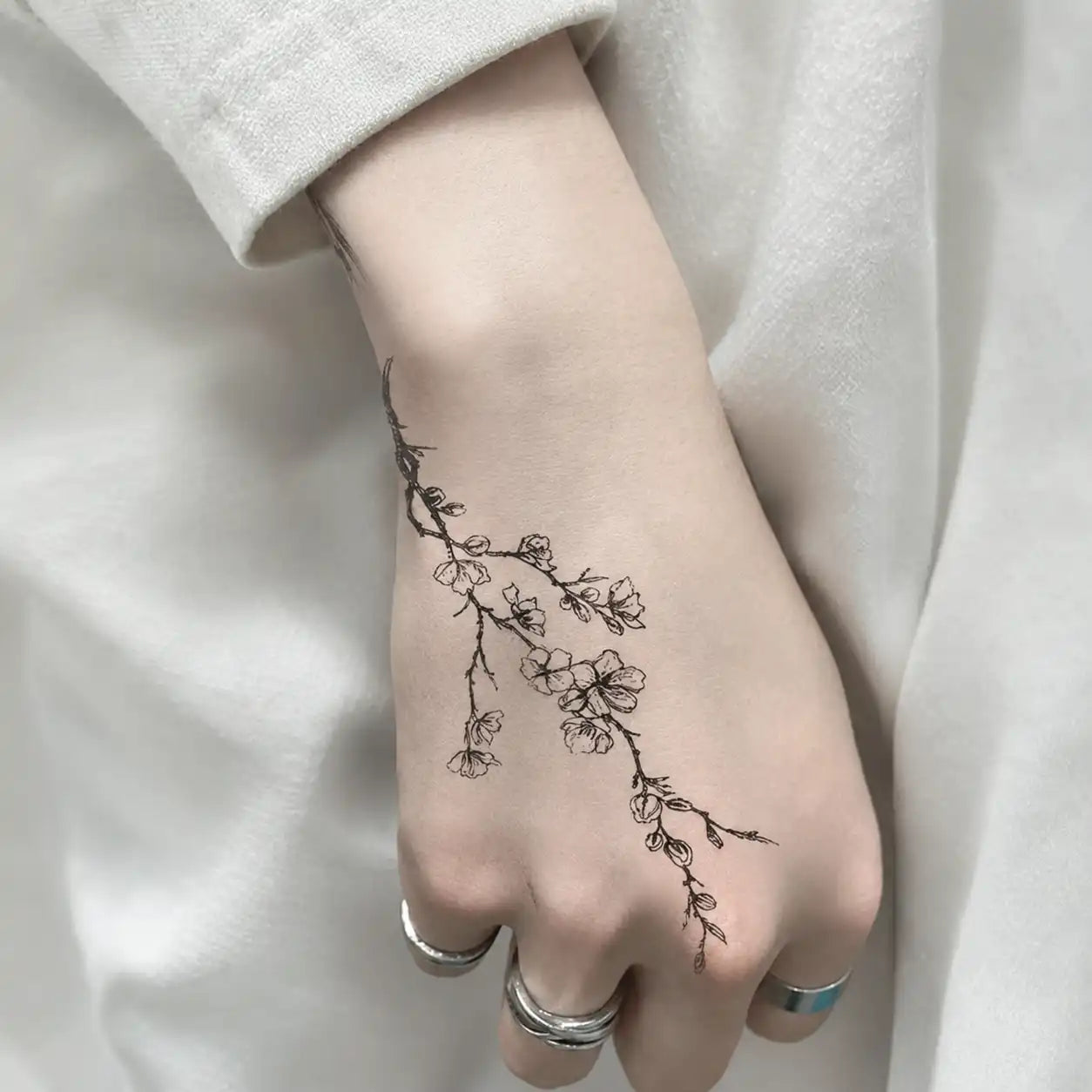 Plum Blossom Hand temporary tattoo — Yuka Ink