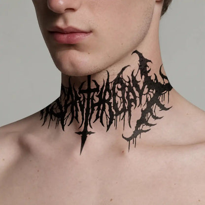 Deathmetal Script Back temporary tattoo, view 2 — Yuka Ink