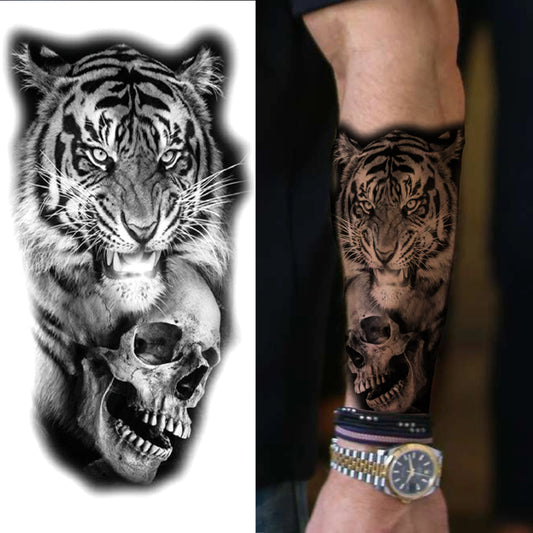 Tiger Skull Shadow Sleeve temporary tattoo — Yuka Ink