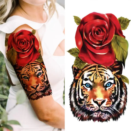 Rose Tiger Color Sleeve temporary tattoo — Yuka Ink