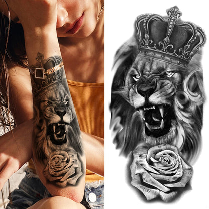 Lion Rose Sleeve temporary tattoo — Yuka Ink