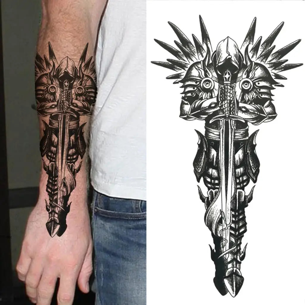 Spiked Tribal Mask Blade Sleeve temporary tattoo — Yuka Ink