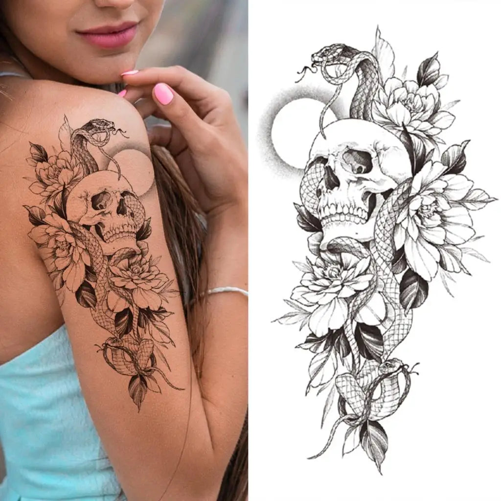 Rose Skull Sleeve temporary tattoo — Yuka Ink