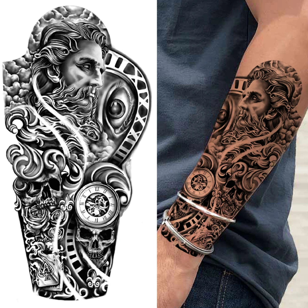 Greek Warrior Clockwork Sleeve temporary tattoo — Yuka Ink