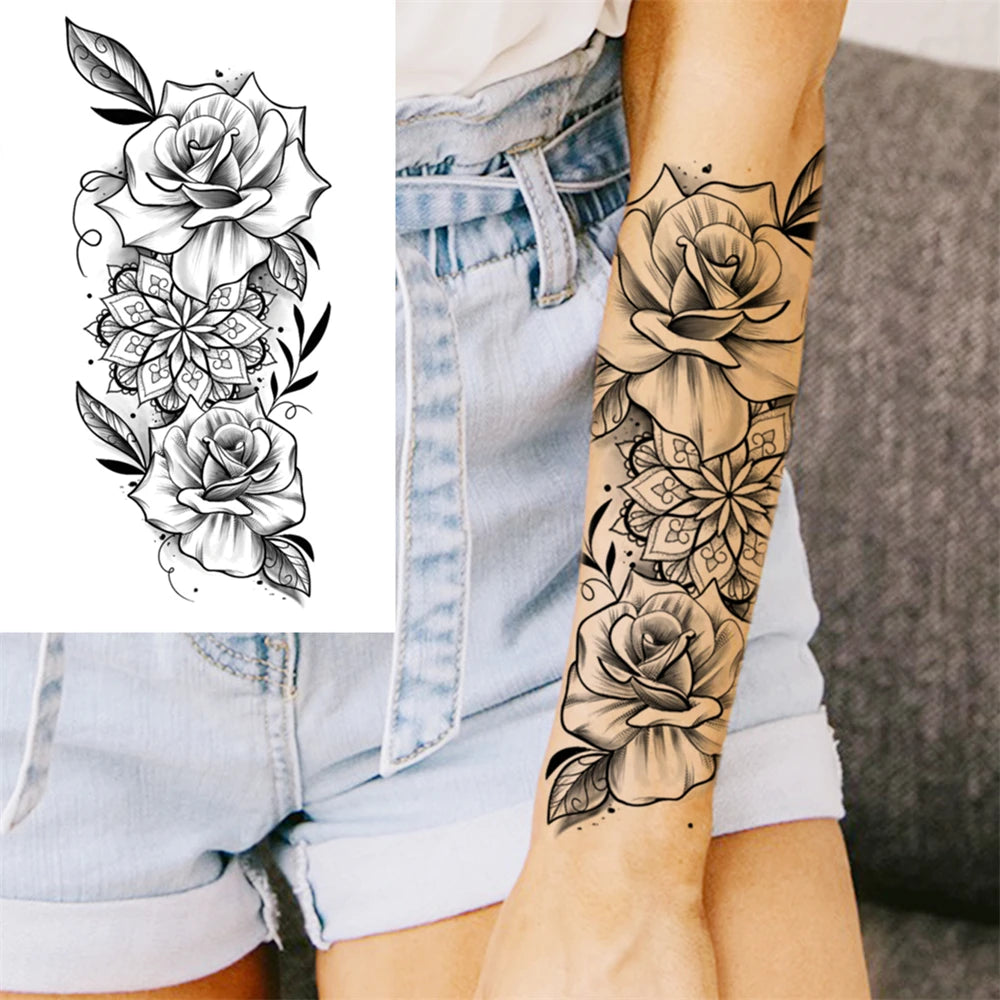 Rose Bouquet Mandala Sleeve temporary tattoo — Yuka Ink