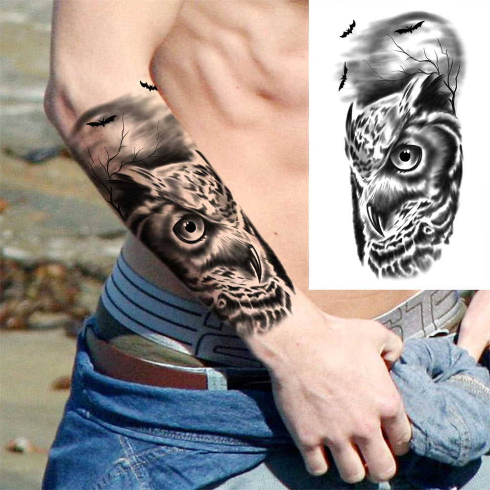 Mystic Owl Flight Sleeve temporary tattoo — Yuka Ink