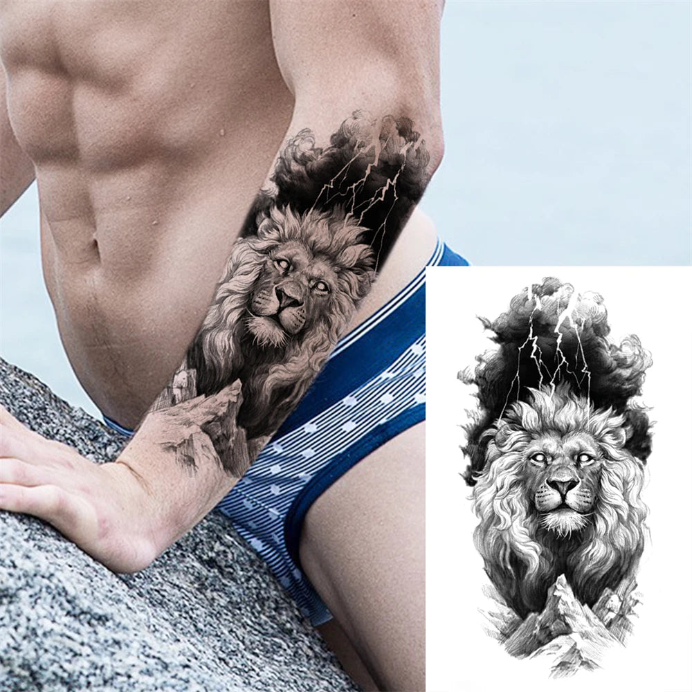 Mountain Lion Storm Sleeve temporary tattoo — Yuka Ink