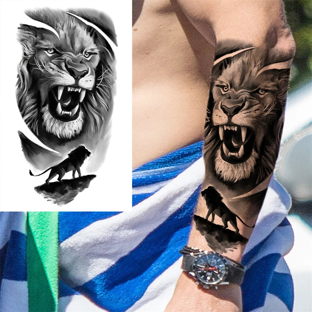 Roaring Lion Silhouette Sleeve temporary tattoo — Yuka Ink
