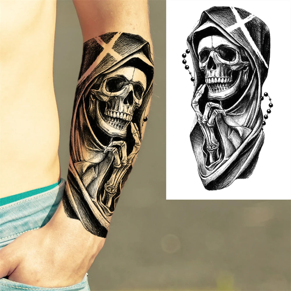 Hooded Skull Reaper Sleeve temporary tattoo — Yuka Ink