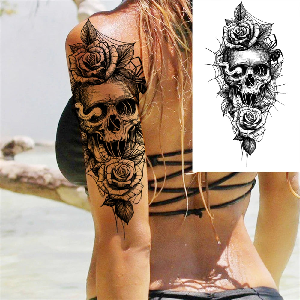 Rose Crown Skull Sleeve temporary tattoo — Yuka Ink