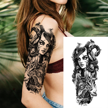 Floral Medusa Portrait Sleeve temporary tattoo — Yuka Ink