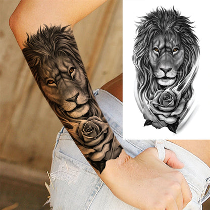 Rose Lion King Sleeve temporary tattoo — Yuka Ink