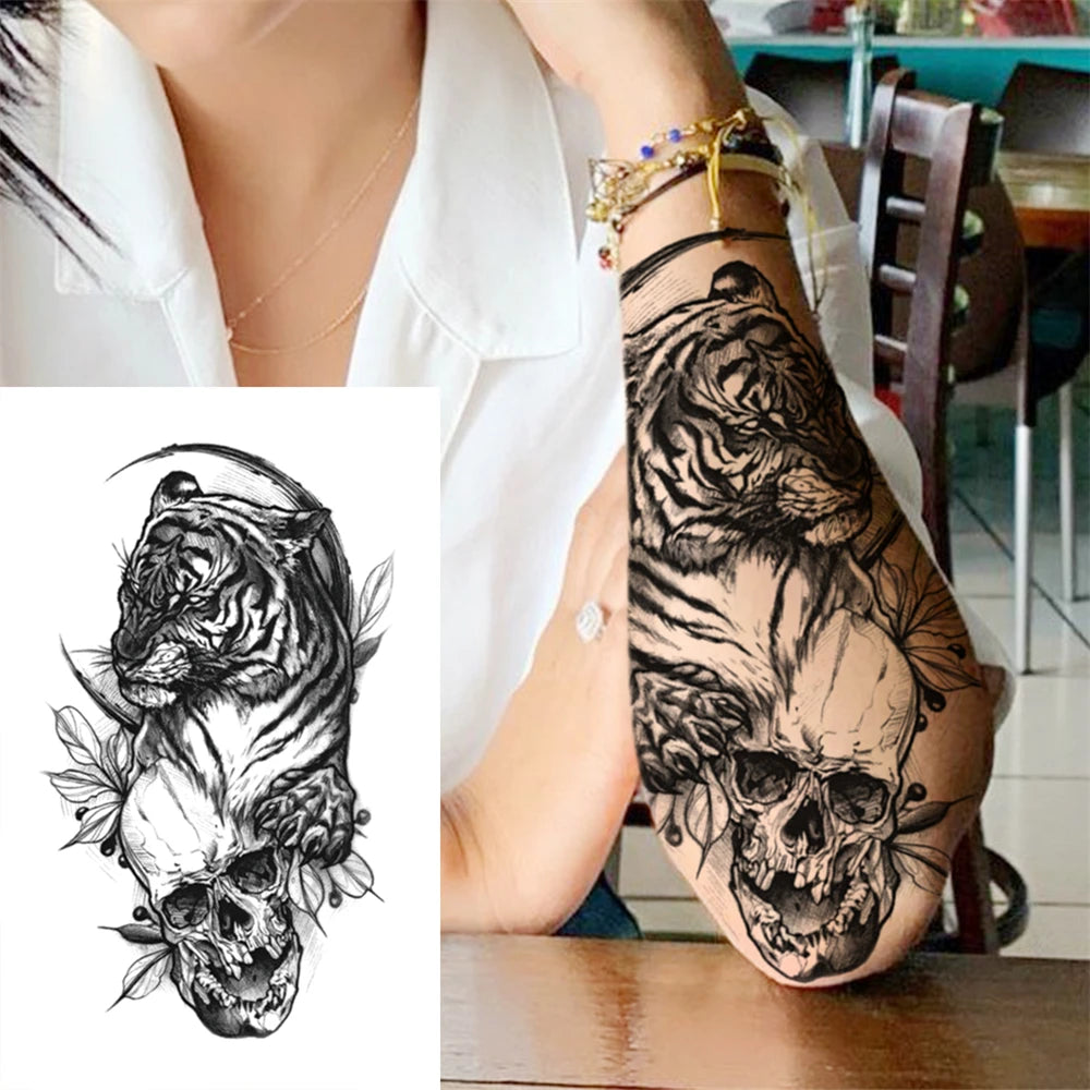 Tiger Skull Sleeve temporary tattoo — Yuka Ink
