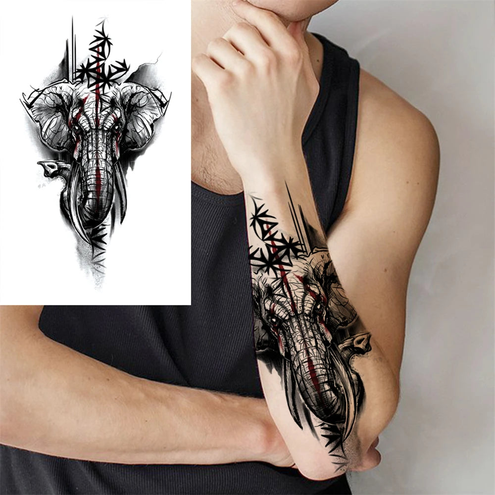 Barbed Elephant Skull Sleeve temporary tattoo — Yuka Ink